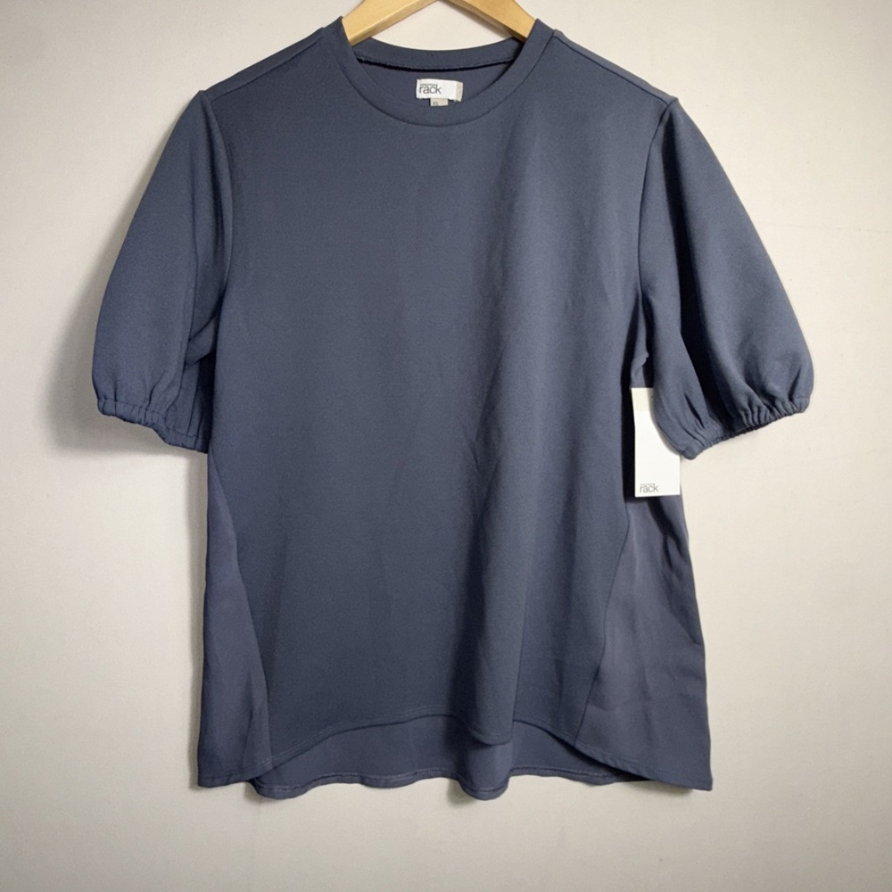Nordstrom Rack Women's Top Puff Sleeve Blue Gray Short‎ Sleeve Blouse NWT Sz XS